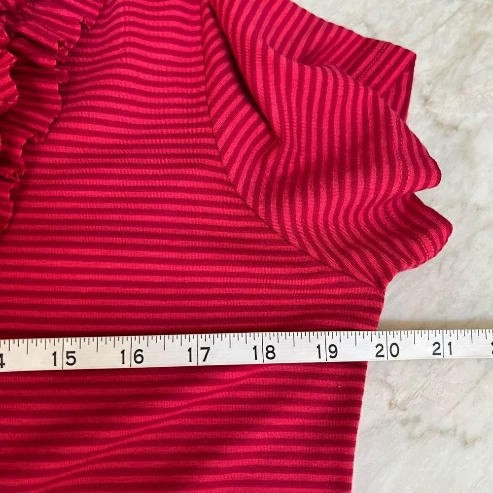 Soft Surroundings Shirt Top blouse Women Size L pink Stripe Ruffle Stretch - Picture 5 of 6